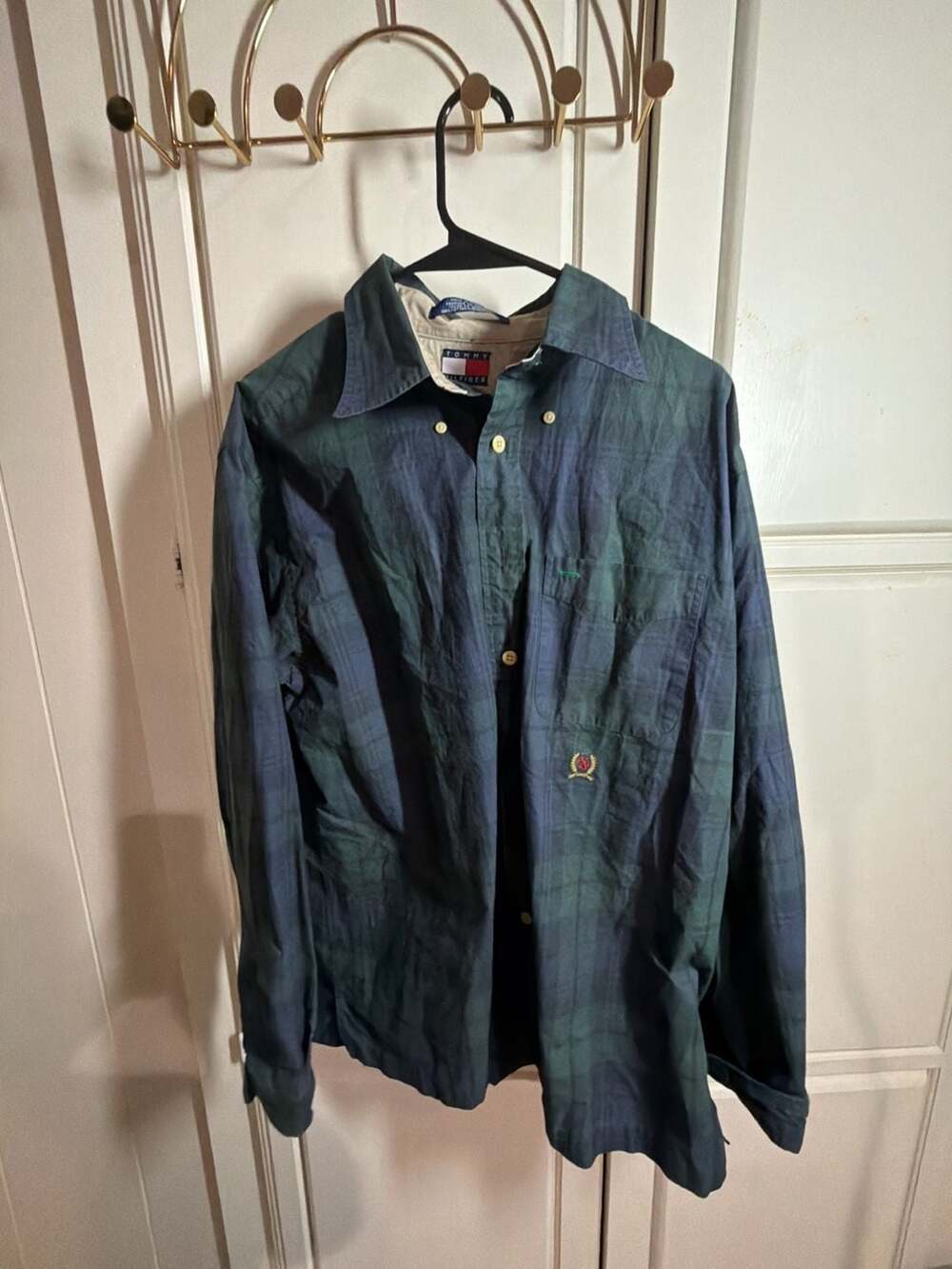 Rare VTG RALPH LAUREN Polo Shield Spell Out Checkered Plaid Casual Shirt 90s L